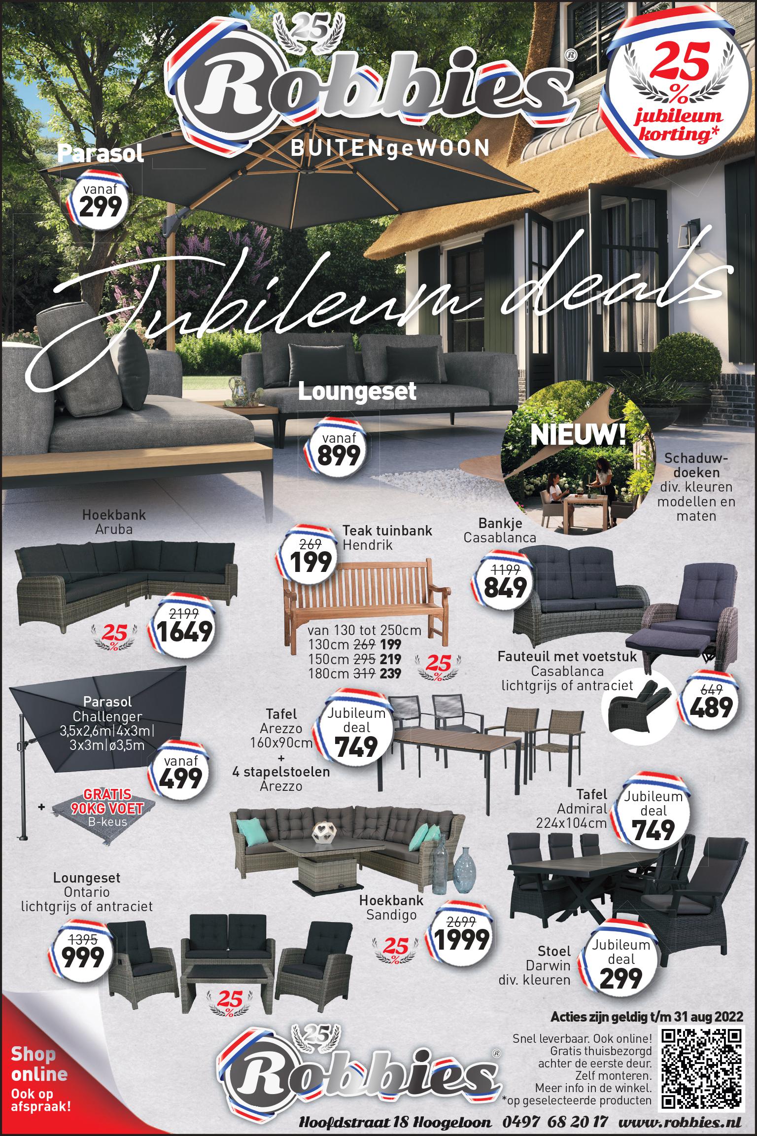 Flyer Robbies Tuinmeubelen jubileum deals